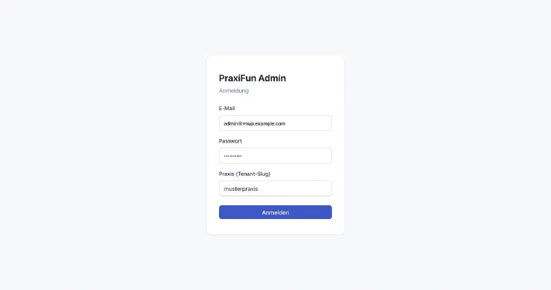 praxifun, Bildschirmansicht: Anmelden im Browser