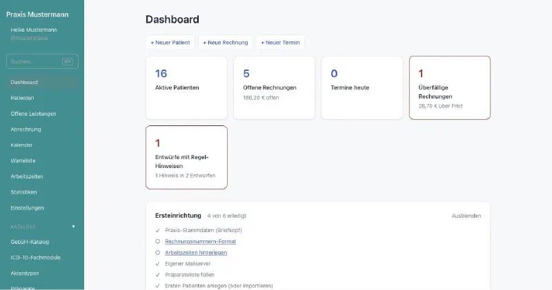 praxifun, Bildschirmansicht: Das Dashboard als Tageszentrale