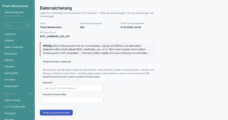 praxifun, Bildschirmansicht: Datensicherung in eigener Hand